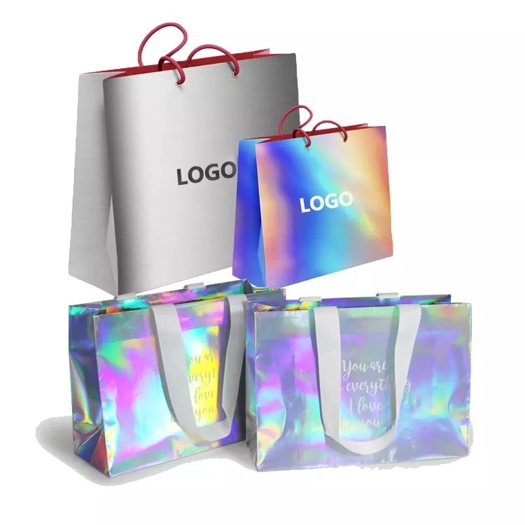 Schitter de Zilveren Kleur van de Boodschappentassen Holografische Cmyk van de Foliekleding